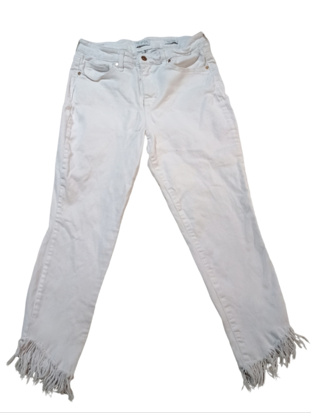sofia by sofia vergara White Straight-Leg Jeans with Fringed Hem